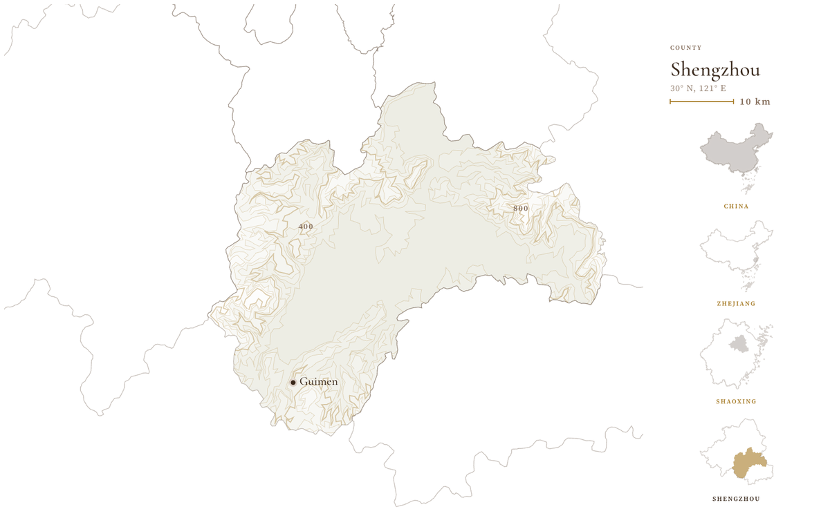 Map of Shengzhou showing Guimen township