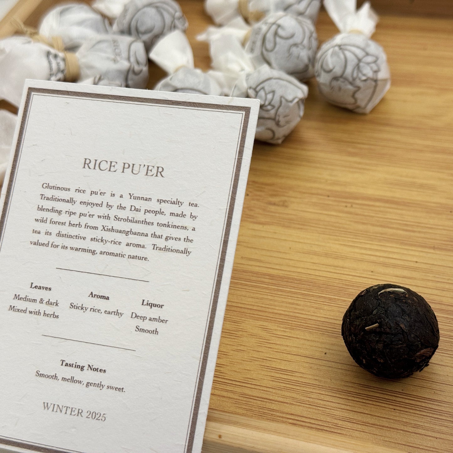 Rice pu'er ball with tea card